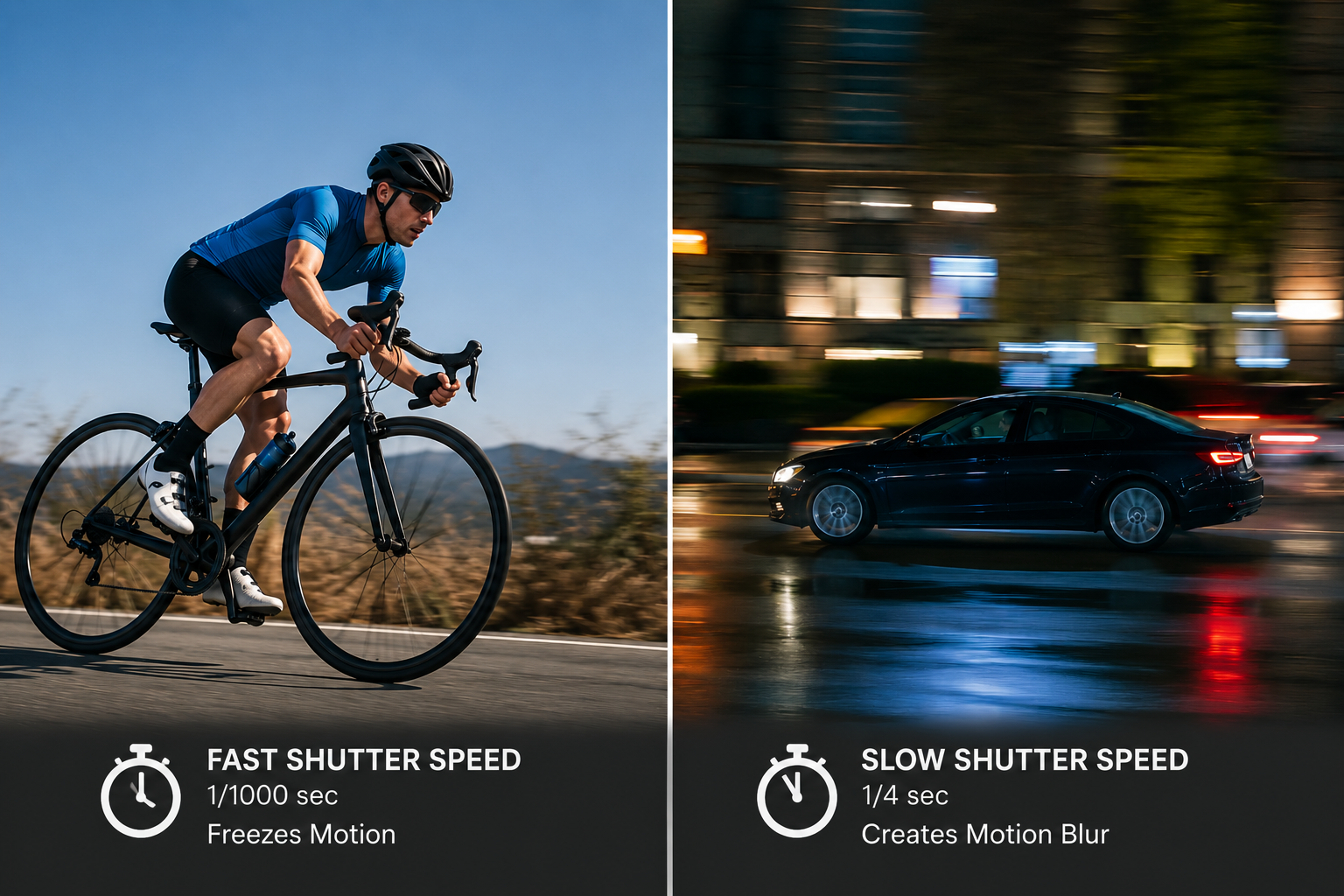 Comparison of frozen motion versus motion blur